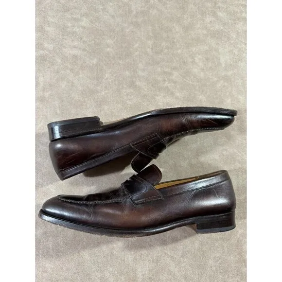 Magnanni Mens Loafer Slip On Shoes Leather Almond Toe Dark Brown Leather 12M