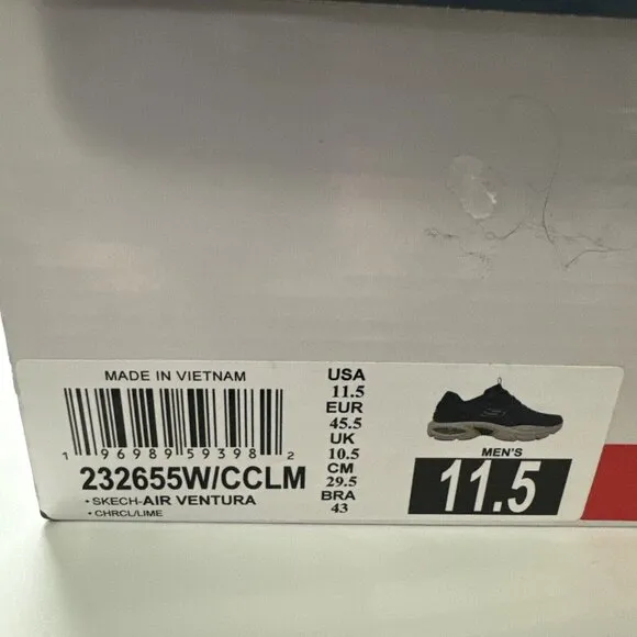 Man Skechers Skech Air Ventura lace Shoe 232655W/CCLM Charcoal Lime 11.5