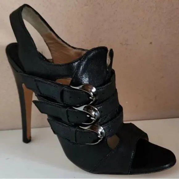 MANOLO BLAHNIK Women' Black Sandal Pumps Shoes Size 38.5 ITALY 4.5”