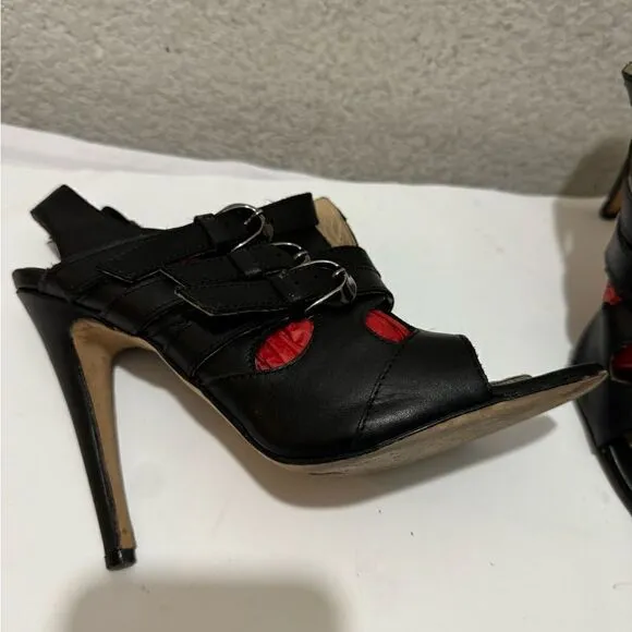 MANOLO BLAHNIK Women' Black Sandal Pumps Shoes Size 38.5 ITALY 4.5”