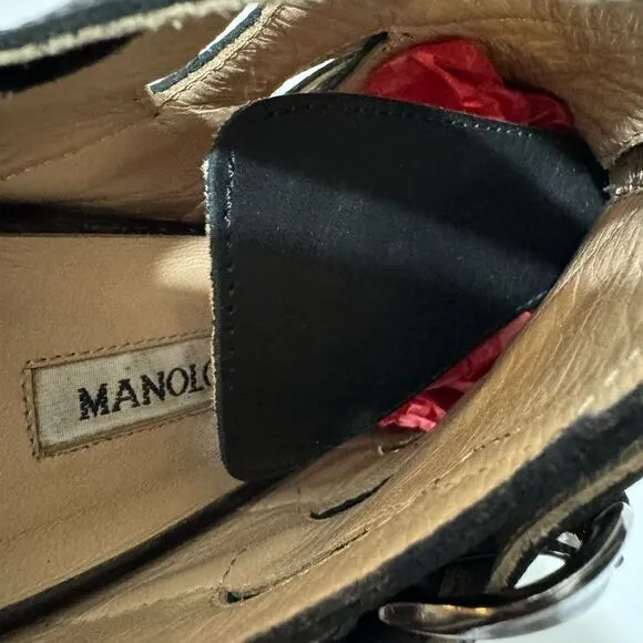 MANOLO BLAHNIK Women' Black Sandal Pumps Shoes Size 38.5 ITALY 4.5”