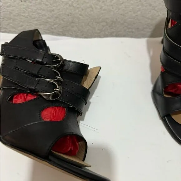 MANOLO BLAHNIK Women' Black Sandal Pumps Shoes Size 38.5 ITALY 4.5”