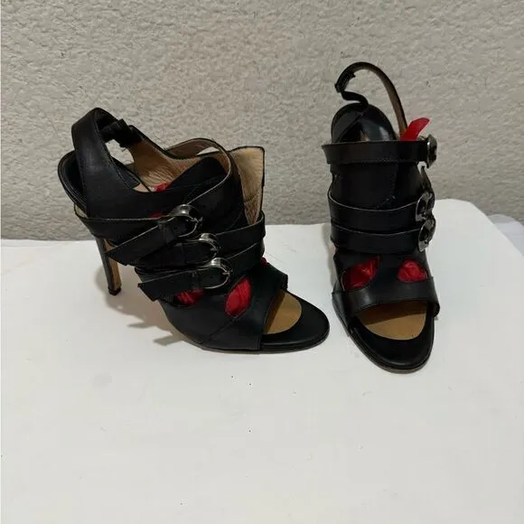 MANOLO BLAHNIK Women' Black Sandal Pumps Shoes Size 38.5 ITALY 4.5”