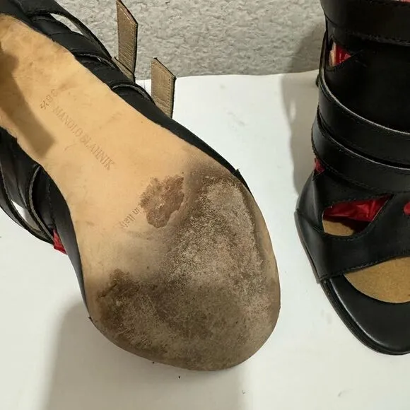 MANOLO BLAHNIK Women' Black Sandal Pumps Shoes Size 38.5 ITALY 4.5”