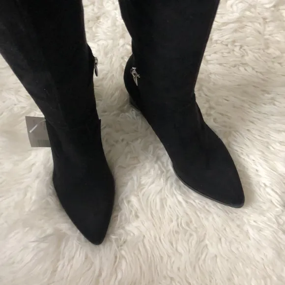 MARC FISHER Black Over the Knee Heeled Pointed Toe Boots