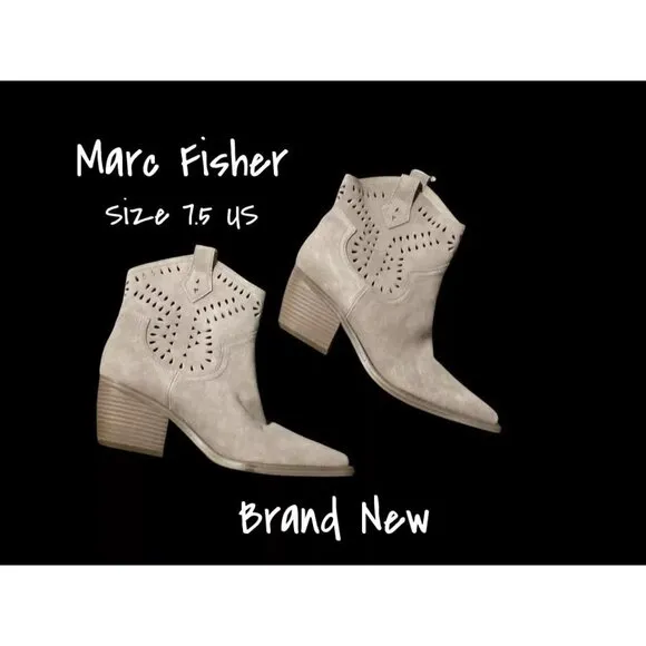 Marc Fisher Giddyup  Cowboy Boots Taupe Suede Ankle Boots Size 7.5M New
