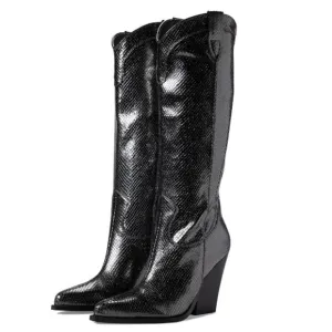 Marc Fisher Nalita Snakeskin Pewter Leather Women’s Western Boots, NWOB, 7.5