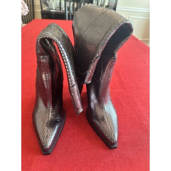 Marc Fisher Nalita Snakeskin Pewter Leather Women’s Western Boots, NWOB, 7.5