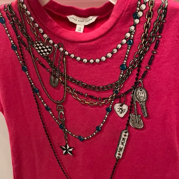 MARC JACOBS Dress - 3T Pink Logo Jeweled Necklace Shirt Dress Size 3 / 94