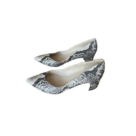 Marc Fisher Womens Black Heels Snake Print Pointed Toe Slip On Pump Shoes Size 9