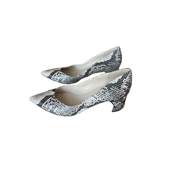 Marc Fisher Womens Black Heels Snake Print Pointed Toe Slip On Pump Shoes Size 9