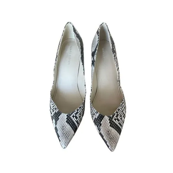 Marc Fisher Womens Black Heels Snake Print Pointed Toe Slip On Pump Shoes Size 9