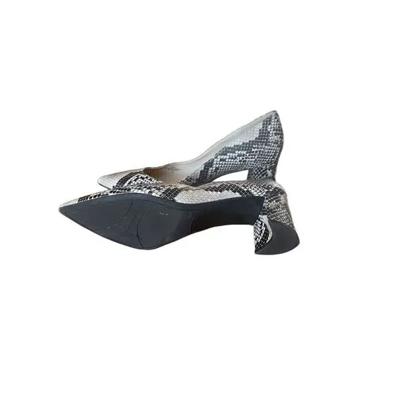Marc Fisher Womens Black Heels Snake Print Pointed Toe Slip On Pump Shoes Size 9