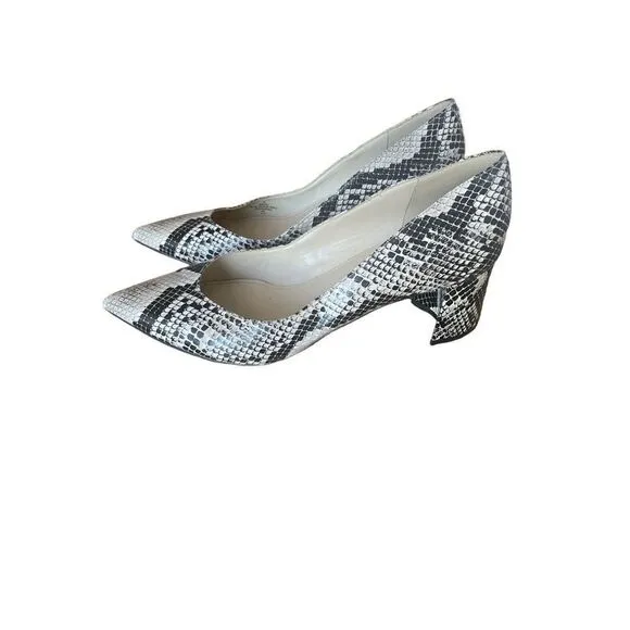 Marc Fisher Womens Black Heels Snake Print Pointed Toe Slip On Pump Shoes Size 9