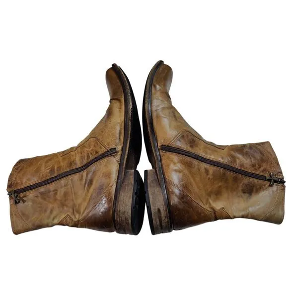 Mark Nason Sz 10 Distressed Brown Leather Ankle Boots Dragon Biker Square Toe