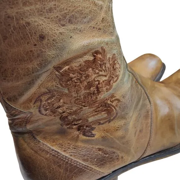 Mark Nason Sz 10 Distressed Brown Leather Ankle Boots Dragon Biker Square Toe