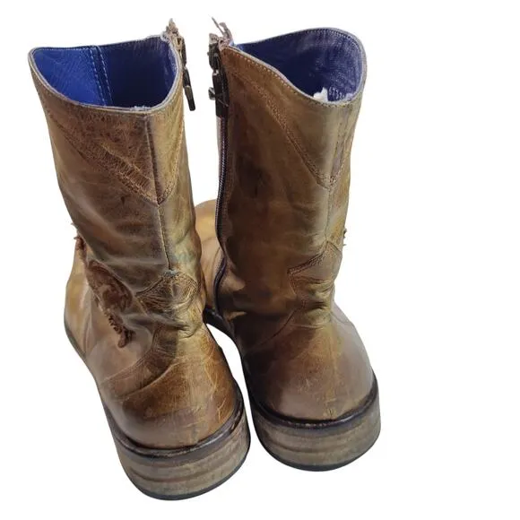 Mark Nason Sz 10 Distressed Brown Leather Ankle Boots Dragon Biker Square Toe