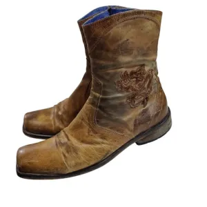 Mark Nason Sz 10 Distressed Brown Leather Ankle Boots Dragon Biker Square Toe