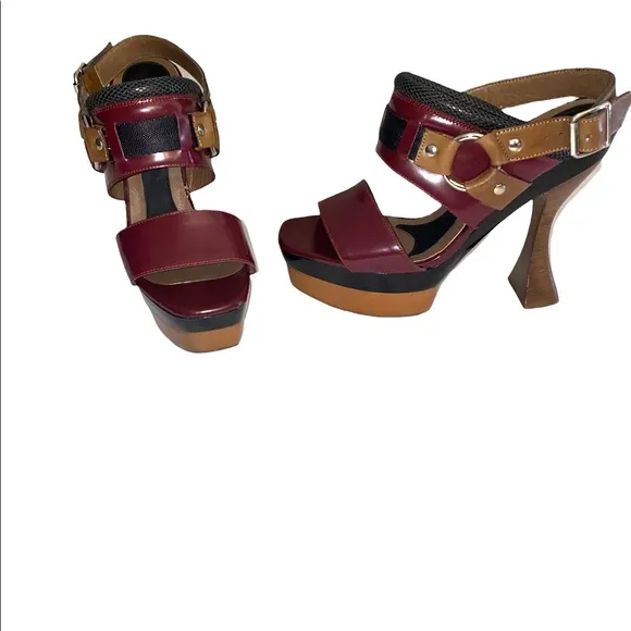 MARNI Slingback’s Horse Bit Leather Platform Sandals