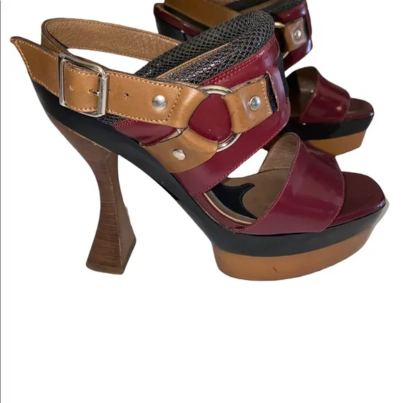 MARNI Slingback’s Horse Bit Leather Platform Sandals