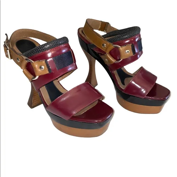MARNI Slingback’s Horse Bit Leather Platform Sandals
