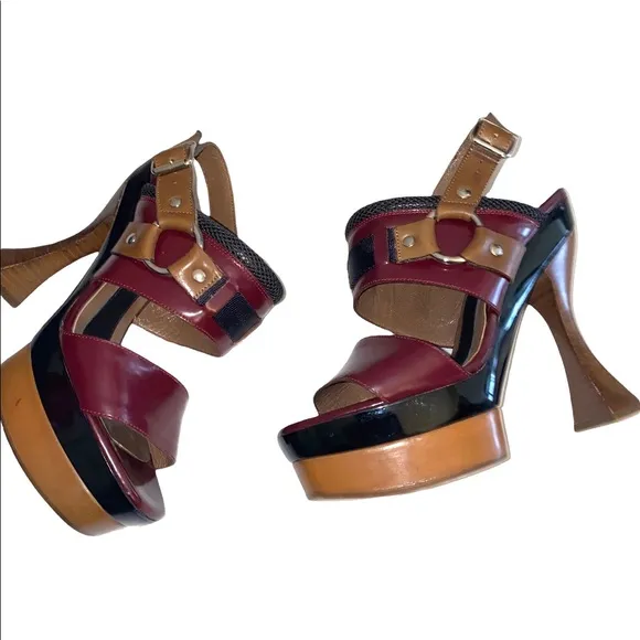 MARNI Slingback’s Horse Bit Leather Platform Sandals