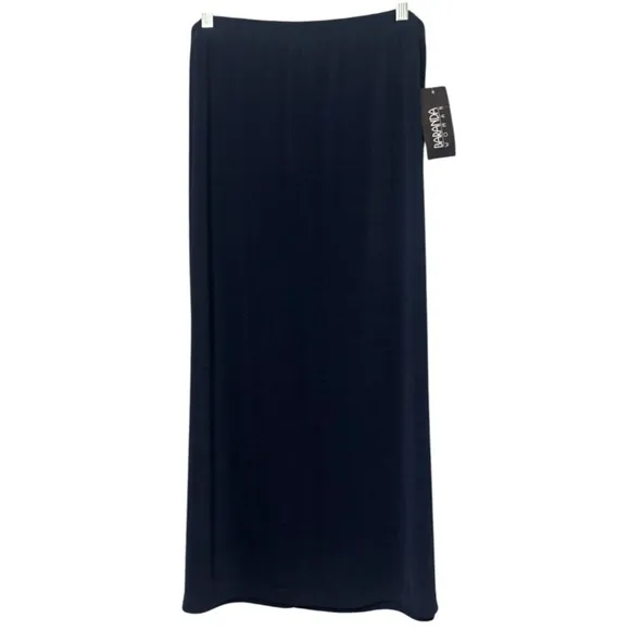 Maxi Skirt Slit Sides Slinky Smooth Stretchy Spandex Stretch Navy Blue Size 1X