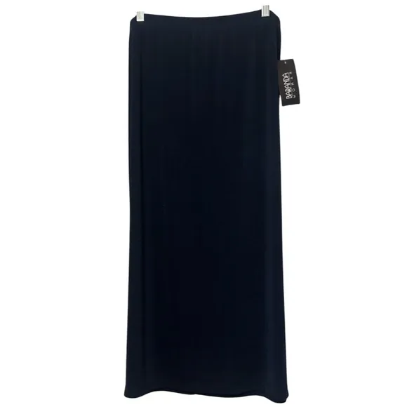 Maxi Skirt Slit Sides Slinky Smooth Stretchy Spandex Stretch Navy Blue Size 1X