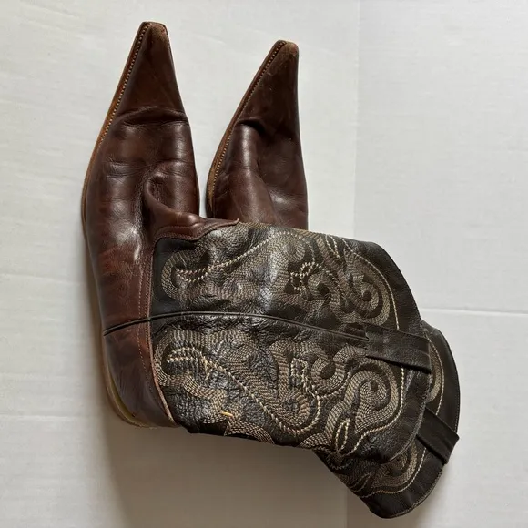 McLain Dark brown Embroidered Cowboy Boots Mexico Super Pointy Toe leather Sole