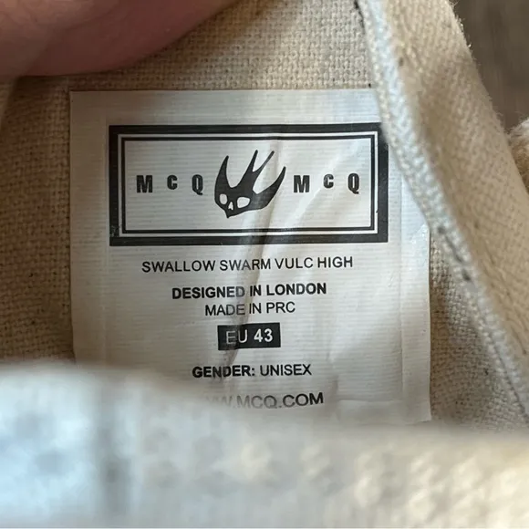 *McQ | Swallow Swarm Vulc High Top Sneakers Size 43/10US