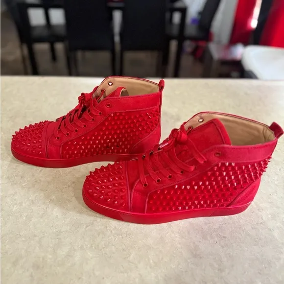 Men Triple Red Christian Louboutin High-Top Sneakers