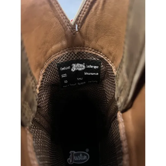 Men's 8 D Justin SE7515 Canter 11&quot; Brandy‎ Brown Square Toe Cowboy Boots