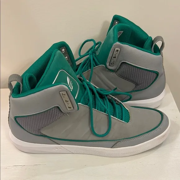 Men's Adidas Gray and Green High-Top Sneakers