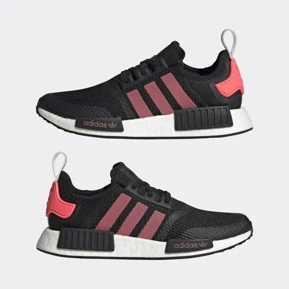 MENS Adidas Originals NMD R1 Boost Shoes Black Signal Pink FV9153