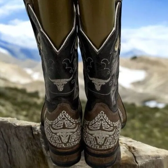 Men's Alex Boots Cowboy Boots Size 10 Square Toe Made In Mexico EUC