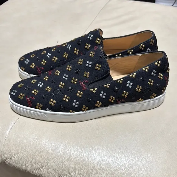 Men's Black and Gold Slip-On Shoes