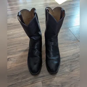 Mens Black Justin Leather Boots Size 8. Black Leather Western Boots In A Mens 8.