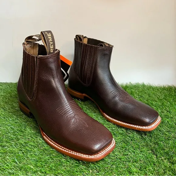 MENS BOTIN COWBOY LEATHER RODEO SQUARE TOE BOOTS BLACK REYME 1042 FREE SHIPPING