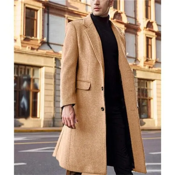 Men's Casual Trench Coat Slim Fit Khaki