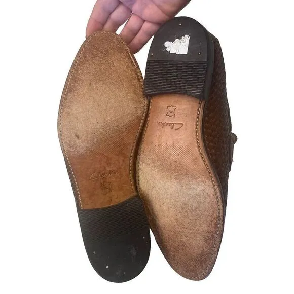 MENS CLARKS TOR COLLECTION TWINLEY FREE LEATHER SLIP ON TASSEL LOAFER SHOES Sz 9