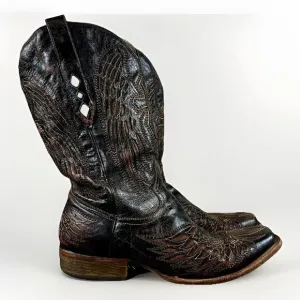 Men's CORRAL Brown &amp; Bone Vintage Leather Inlay Cross Cowboy Boots A1978 Sz 11D