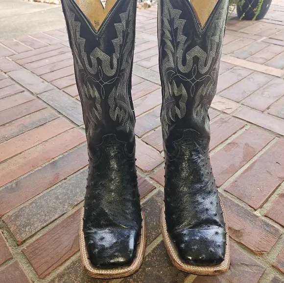 Men's Cowtown Black Full Quill Cowboy Boots Size 10.5D