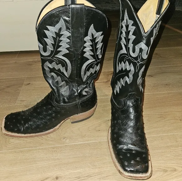 Men's Cowtown Black Full Quill Cowboy Boots Size 10.5D