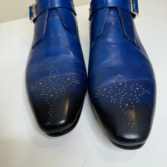 Men's leather boots buckle Chelsea pointed toe trendy high-top leather shoes