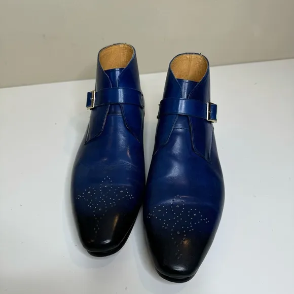 Men's leather boots buckle Chelsea pointed toe trendy high-top leather shoes