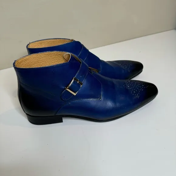 Men's leather boots buckle Chelsea pointed toe trendy high-top leather shoes