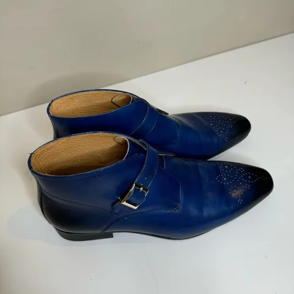 Men's leather boots buckle Chelsea pointed toe trendy high-top leather shoes