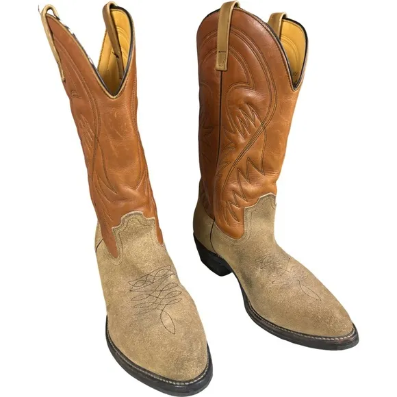 Men's Leather Cowboy Style Boots Smooth Grain Stitched Traditional Point Toe 10D