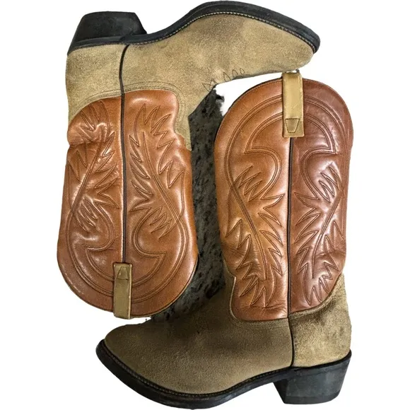 Men's Leather Cowboy Style Boots Smooth Grain Stitched Traditional Point Toe 10D