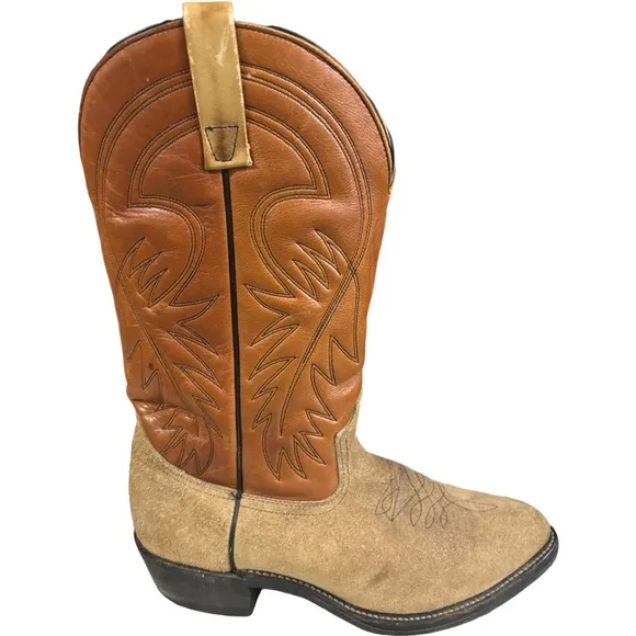 Men's Leather Cowboy Style Boots Smooth Grain Stitched Traditional Point Toe 10D